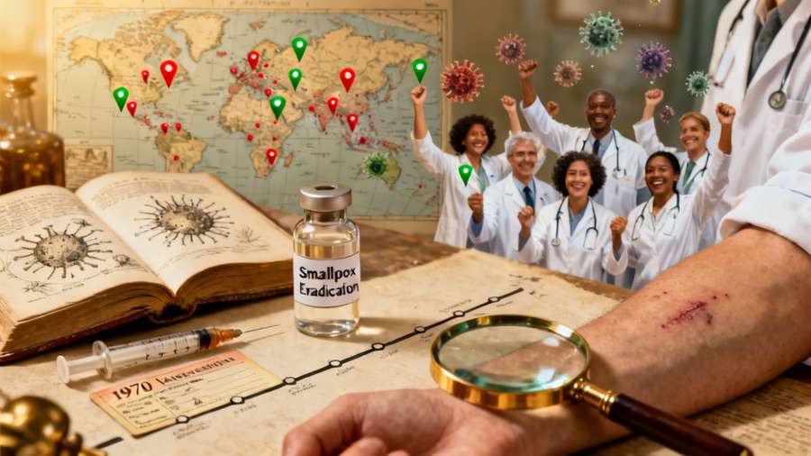 Smallpox was completely eradicated from the wild by human intervention.